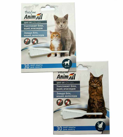 AnimAll VetLine Spot-On Протипаразитарні краплі на холку від бліх та кліщів для котів, 1 уп. (1 піпетка)