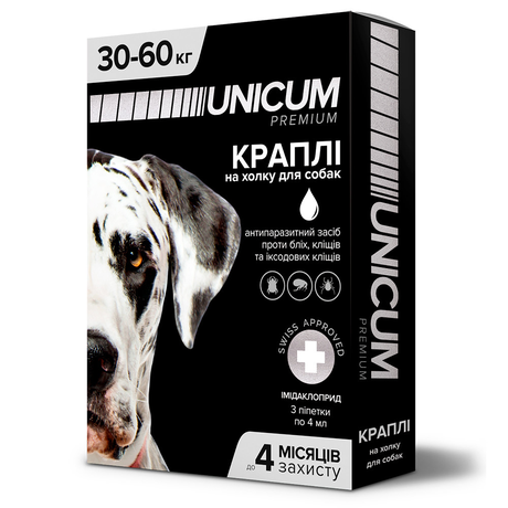 Краплі від бліх і кліщів на холку для собак Unicum premium 30-60 кг (імідаклоприд)
