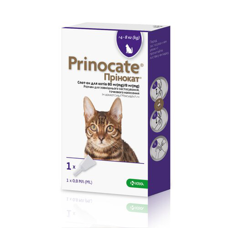 KRKA Prinocate Cat Протипаразитарні краплі Принокат на холку від бліх, кліщів та гельмінтів для котів вагою 4-8 кг