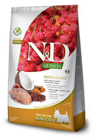 Сухий корм Farmina (Фарміна) N&D Grain Free Quinoa Skin & Coat QUAIL ADULT MINI для дорослих собак дрібних порід з перепелом, кокосом та куркумою