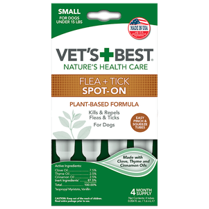 Vet`s Best Flea + Tick Spot On Tubes Small Капли от блох и клещей для собак малых пород  до 7 кг