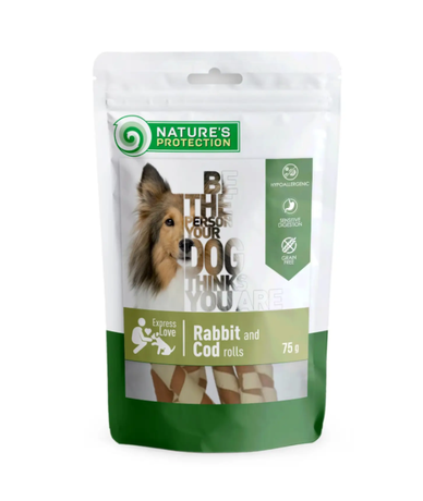 Nature's Protection snack for dogs rabbit and cod rolls Ласощі для собак, роли з кролика та тріски