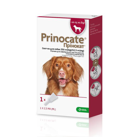 KRKA Prinocate Dog Противопаразитарные капли Принокат на холку от блох, клещей и гельминтов для собак весом 10-25 кг