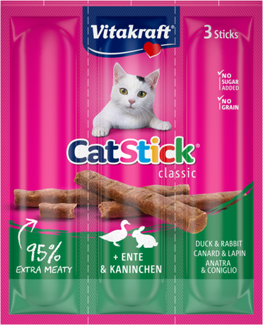 Ласощі для котів Vitakraft м'ясні палички з качкою та кроликом, 3 шт*6 г