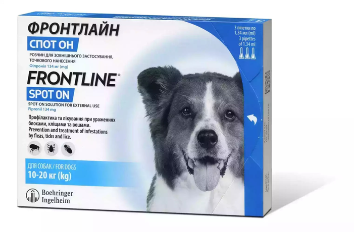 Frontline Spot On (Фронтлайн Спот Он) краплі проти бліх та кліщів для собак вагою 10-20 кг