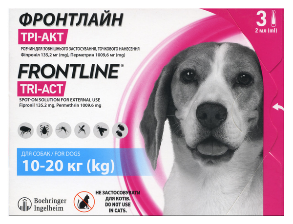 FrontLine Tri-Act краплі від бліх та кліщів Фронтлайн Три-Акт для собак вагою 10-20 кг