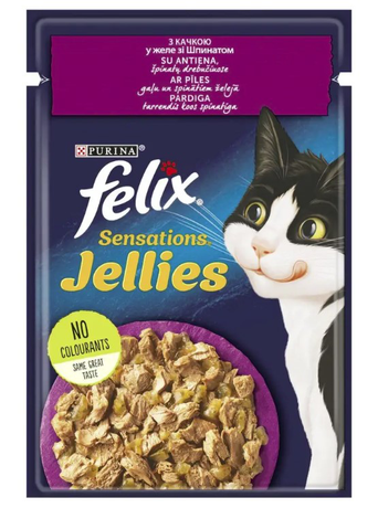 Felix Sensations Jellies Вологий корм для котів з качкою та шпинатом, 85 г