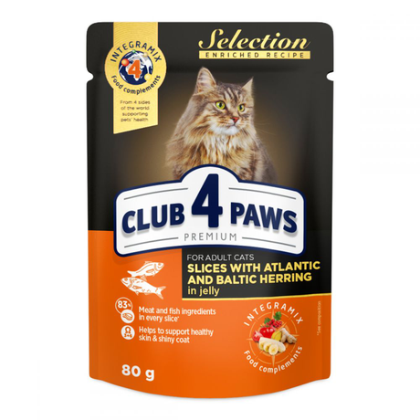 Клуб 4 лапы (Club 4 paws) Premium Влажный корм для котов с селедкой и салакой в желе