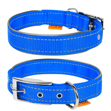 Collar Dog Extreme Нашийник Нейлоновий Подвійний Зі Світловідбиваючою Вставкою, Синій Фото Від Dog.Com.Ua