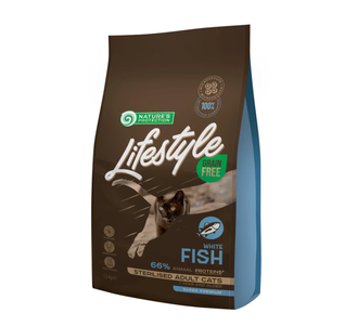 Сухий беззерновий корм для стерилізованих дорослих кішок з білою рибою NP Lifestyle Grain