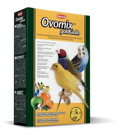 Padovan OVOMIX GoldGiallo Ніжний додатковий корм для пташенят та декоративних птахів у період линьки, для придбання більш насиченого жовтого забарвлення