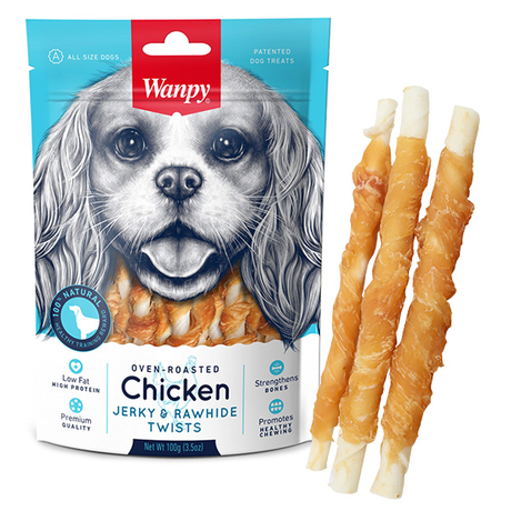Wanpy Chicken Jerky & Rawhide Twists Ванпи Палочка С Вяленой Курицей Лакомство Для Собак Фото От Dog.Com.Ua
