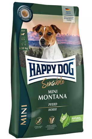 Сухой корм Happy Dog Montana Mini беззерновой корм для взрослых собак мелких пород с чувствительным пищеварением (конина)