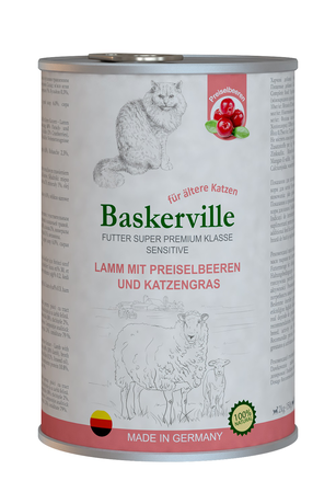 Baskerville Sensitive влажный корм для кошек с ягнёнком, клюквой и кошачьей травой