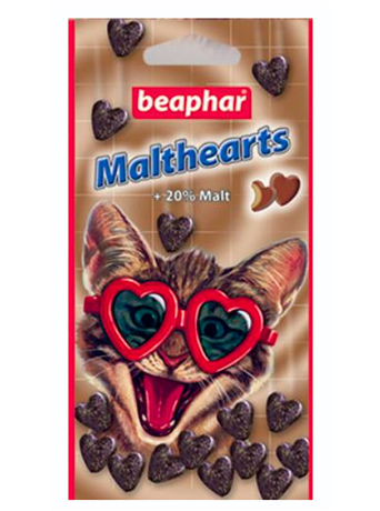 Beaphar Malthearts ласощі у вигляді сердечок для котів для виведення шерсті з мальт-пастою
