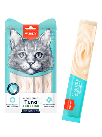 Wanpy Creamy Lickable Treats Tuna & Codfish Ванпі Тунець З Тріскою Рідкі Ласощі Для Котів Фото Від Dog.Com.Ua