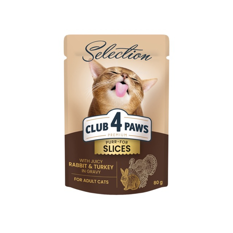 Клуб 4 лапы Plus Selection для кошек кусочки с кроликом и индейкой в соусе, 80 г