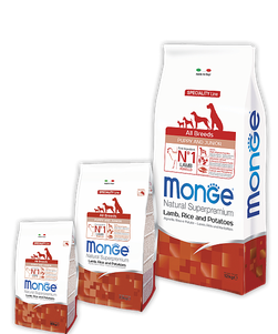 Сухий корм Monge DOG All breeds Puppy & Junior lamb & rice для цуценят всіх порід (ягня)