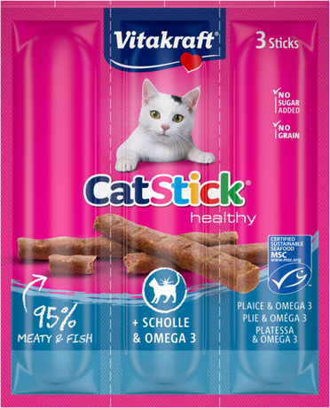 Ласощі для котів Vitakraft м'ясні палички з камбалою та Омега-3, 3 шт*6 г