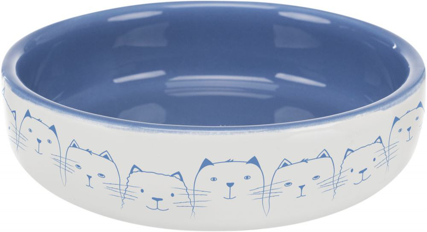 Trixie Миска керамічна для котів коротконосих порід, 0.3 л /d15 см, світло синя/біла