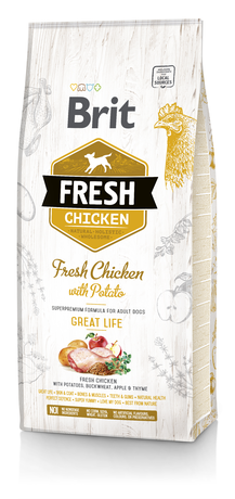 Сухой корм Brit Fresh Chicken with Potato Adult Great Life для взрослых собак всех пород (курица)