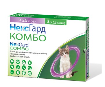 NexGard Combo (НексГард Комбо) Краплі протипаразитарні на холку від бліх, кліщів та гельмінтів для котів