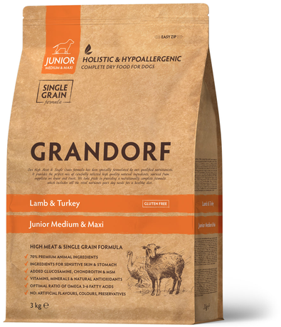 Сухий корм Grandorf Junior Medium Maxi Lamb & Turkey для юніорів середніх та великих (ягня, індичка та рис)