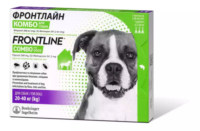 Frontline Combo (Фронтлайн Комбо) краплі від бліх та кліщів для собак вагою 20-40 кг