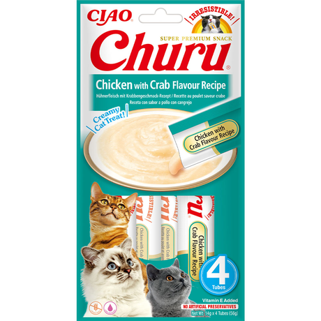Inaba Churu Ласощі Для Котів, Вершковий Мус В Стіках, Курки/Краб 4*14 Г Фото Від Dog.Com.Ua