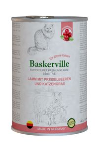 Baskerville Sensitive вологий корм для кішок з ягнятком, журавлиною та котячою травою