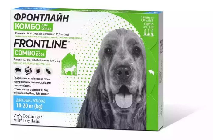 Frontline Combo (Фронтлайн Комбо) краплі від бліх та кліщів для собак вагою 10-20 кг