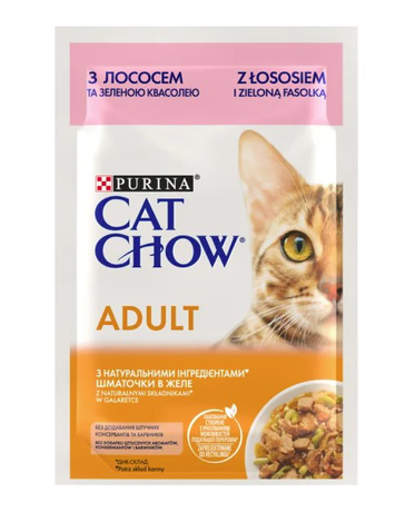 Cat Chow Вологий корм для котів шматочки в підливці з лососем та зелений горошок, 85 г