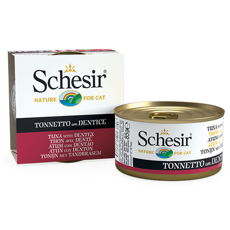 Schesir Tuna With Dentex Шезир Тунець З Зубаном В Желе Натуральні Консерви Для Котів, Вологий Корм, Банка 85Г Фото Від Dog.Com.Ua