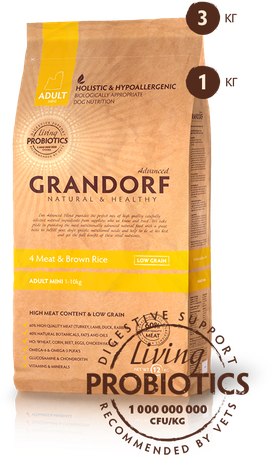 Сухий корм Grandorf 4 Meat & Brown Rice Adult Mini Breeds для дорослих собак малих порід (4 види м'яса з бурим рисом)