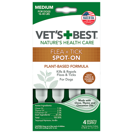 Vet`s Best Flea + Tick Spot On Tubes Medium Краплі від бліх та кліщів Для собак середніх порід від 7 до 18 кг