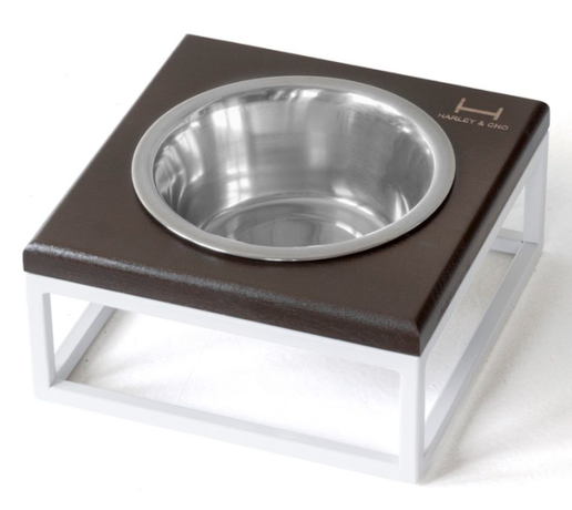 Harley And Cho Одна Миска На Підставці Lunch Bar Brown Wood + White (Коричневе Дерево + Білі Ніжки) Фото Від Dog.Com.Ua