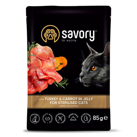 Savory Cat Pouch for Sterilised, with Turkey and Carrot для стерилізованих котів, пауч