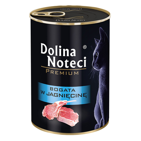 Корм консервований Dolina Noteci Premium для котів, м'ясні шматочки в соусі з ягнятиною, 400 г