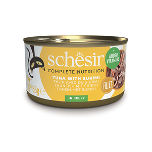 Schesir Cat Tuna Surimi Шезир Тунец С Сурими Натуральные Консервы Для Кошек, Влажный Корм Тунец С Сурими В Желе, Банка 85 Г Фото Зоомагазина Dog.Com.Ua