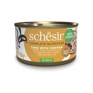 Schesir Tuna Chicken Шезир Тунец С Курицей Натуральные Консервы Для Кошек, Влажный Корм Тунец С Филе Курицы В Желе, Банка 85 Г Фото Зоомагазина Dog.Com.Ua