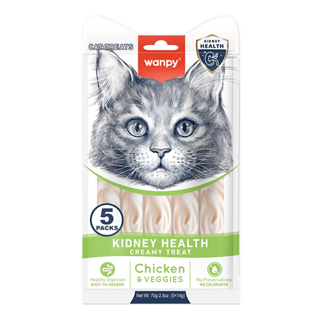 Wanpy Functional Creamy Lickable Treat Kidney Health Рідкі Ласощі Для Котів З Нирковою Недостатністю, 5 Шт/Уп Фото Від Dog.Com.Ua