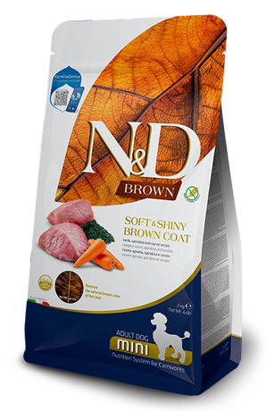 Farmina N&D Brown Сухой беззерновой корм для собак мелких пород с коричневой шерстью с ягненком, спирулиной и морковью