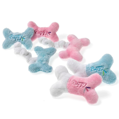Flamingo Puppy Mini Bones ФЛАМІНГО ПАППІ МІНІ БОНЗ іграшка для собак, 2 плюшеві кісточки з пищалками на гумці, рожевий, блакитний