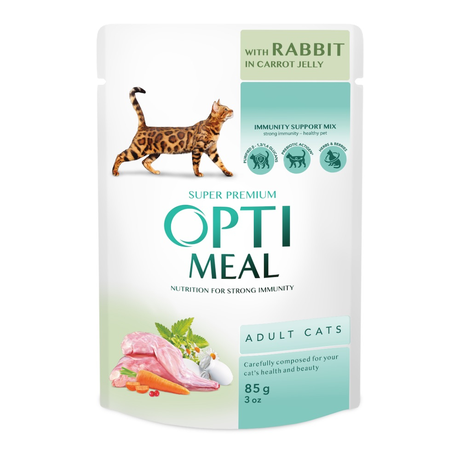 Optimeal Вологий корм для дорослих котів із кроликом у морквяному желе, 85 г