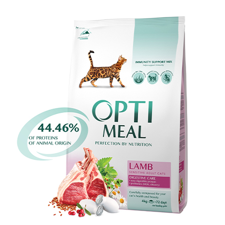 Optimeal сухий корм для дорослих котів із чутливим травленням із ягням