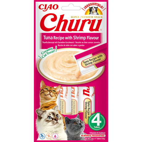 Inaba Churu Ласощі Для Котів, Вершковий Мус В Стіках, Тунець/Креветок 4*14 Г Фото Від Dog.Com.Ua