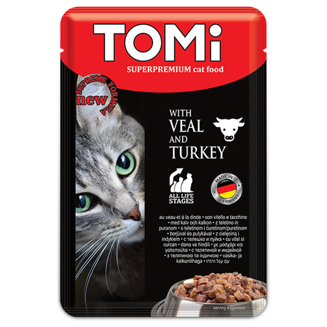 TOMi Veal Turkey ТОМИ ТЕЛЯТИНА ИНДЕЙКА суперпремиум влажный корм, консервы для котов, пауч