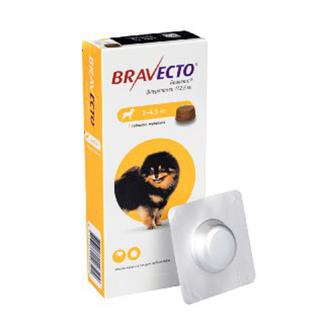 Таблетка Bravecto (Бравекто) от блох и клещей для собак весом 2-4.5 кг
