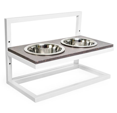 Миски На Підставці З Регульованою Висотою Lift Brown Stone + White (Коричневий Камінь + Білі Ніжки) Фото Від Dog.Com.Ua