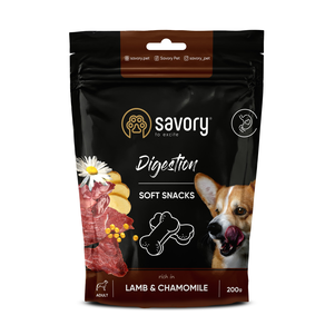 Savory Мягкие лакомства для улучшения пищеварения собак, ягненок и ромашка